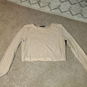 Haute Monde Cream Ribbed Crop Blouse